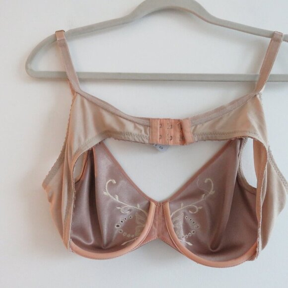 VINTAGE MINIMZER BY LILYETTE Satin Embroidered Bra in Nude Beige - Size 36B - Picture 10 of 15